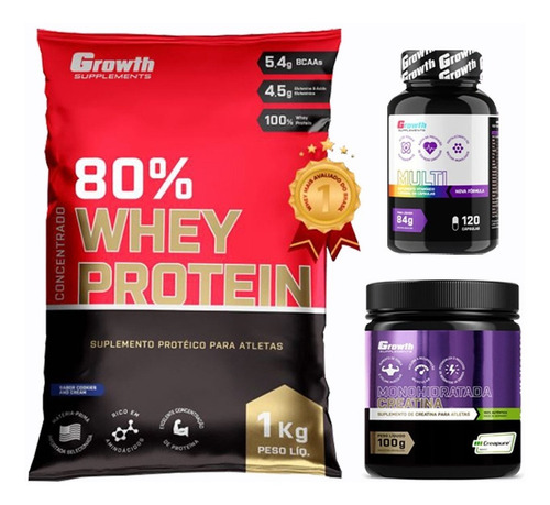 Kit Whey Concentrado + Creatina + MultivitamĂnico - Growth