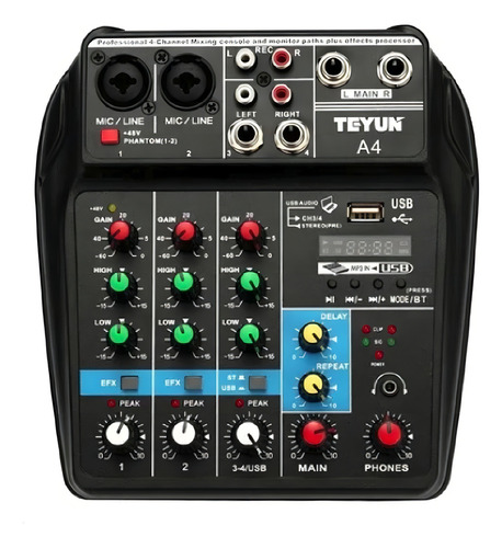 Interface de console: misturador de áudio de 4 canais Tu04 Usb Bluetooth