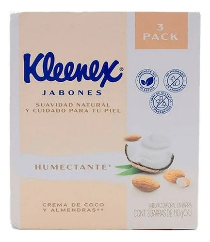 4 Pza Jabón De Tocador Kleenex Crema De Coco Y Almendras 3 B