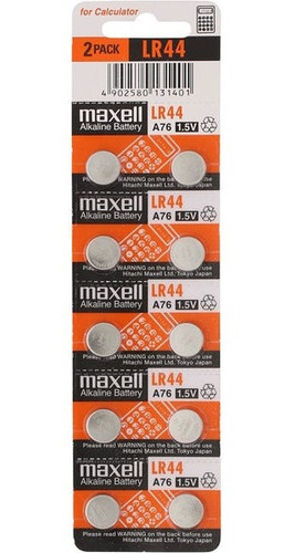 Pila Maxell Lr44 A76 Ag13 1.5 V Tipo Botón Pack De 10 Uds.