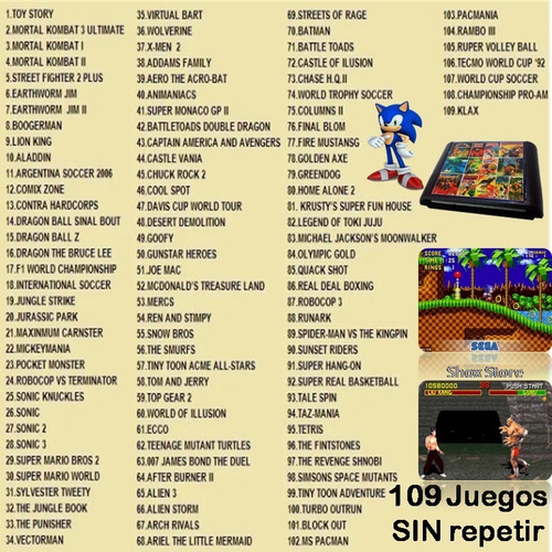 Consola Sega Apevtech Genesis + 109 Juegos Sonic Palermo