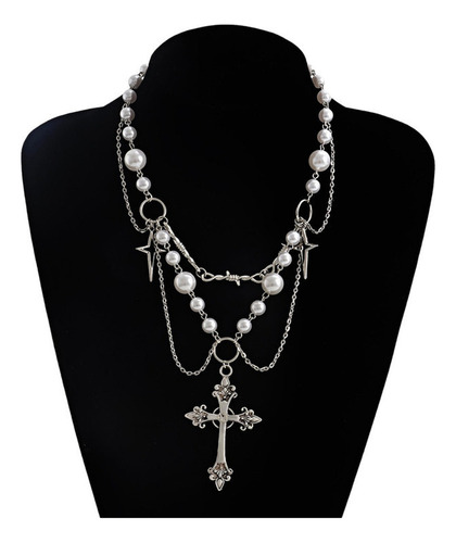 Collar Simple Con Cuentas De Perlas En Capas De Estilo Punk