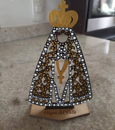 Virgen Del Valle Mdf Puntillismo Madera 15cm Alto