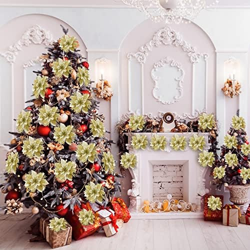 Sggvecsy 24 Piezas De Flores De Pascua Con Purpurina Navideñ