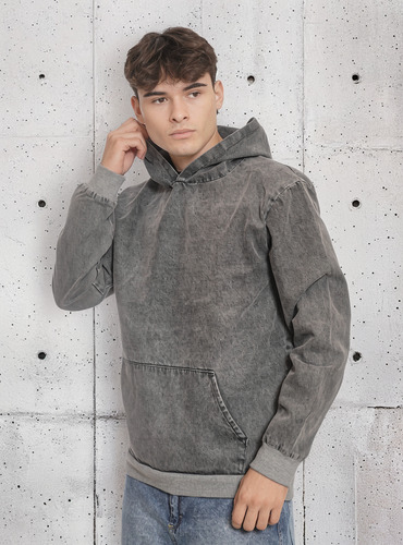 Buzo Canguro De Hombre Jeans Canguro Denim Acid Grey
