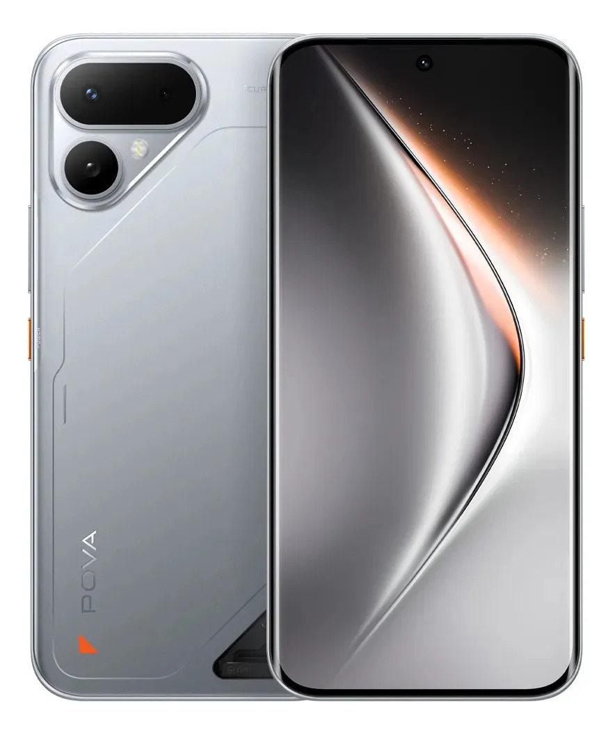Tecno Pova Curve 2 5G 256gb Rom 8gb+8gb Ram+200GB Cloud 8000mah Carga Rápida de 45w Dual Sim 6.78" 7.42mm 1.5K 144Hz Pantalla Curva AMOLED NFC 50mp Diseño de Nave Espacial Interestelar Plata