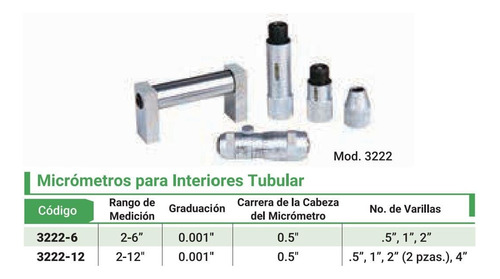 Micrómetro Analogo Para Interiores Tubular De 2-12 3222-12