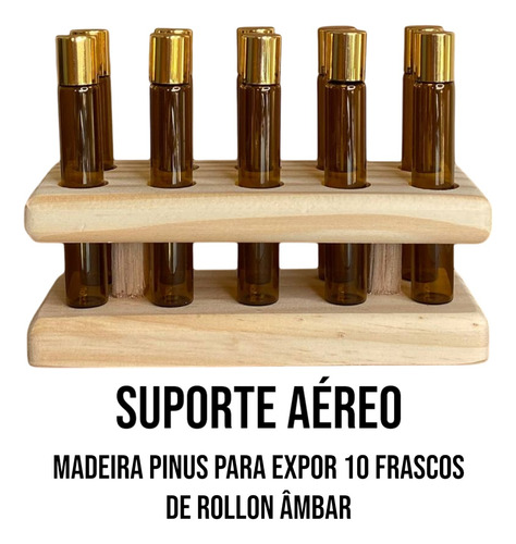 Expositor 10 Frascos Rollon 10ml Âmbar Óleos Essenciais