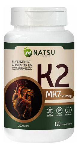Vitamina K2 Mk7 120caps 120mcg Suplemento Natural Natsu