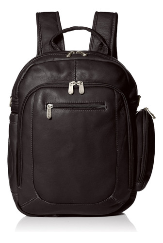 Piel Leather Mochila Para Portatil/bolso De Hombro, Negro -,