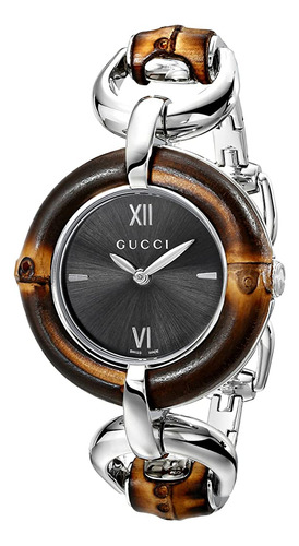 Gucci Bamboo Negro Reloj De Mujer Con Esfera Cepillada Por E