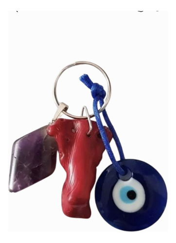 Llavero Dije Amuleto Proteción Coral Rojo/amatista/ojo Turco Azul