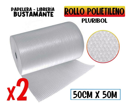 2 Rollos Polietileno Con Burbuja Pluribol De 50 Cm X 50 M