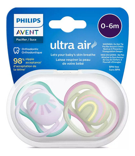 Chupeta Philips Avent Arco-íris 0-6m Animais 2un Arco-íris 0-6 Meses