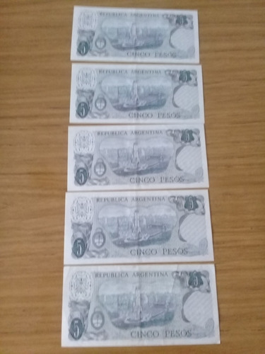 Lote 5 Billetes 5 Pesos Ley Consecutivos - E B C Ó S C (Usado)