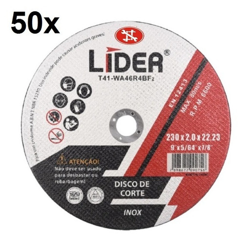 50 Pç. Disco Corte Inox 230mm X 2,0mm Lider 9 Poleg - C/ Nf