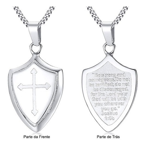 Imagem 2 de 5 de Colar Masculino Com Pingente Escudo Da Fé