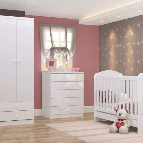 Quarto Infantil Com Guarda Roupa 3 Portas, Cômoda E Gd