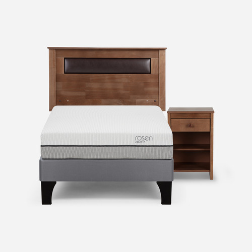 Cama Europea Pratta 1,5 Plazas Pata Madera + Muebles Ferrara