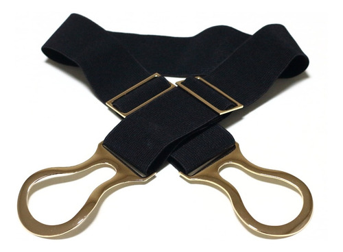 Imagem 3 de 6 de Cinto Feminino Elástico Preto Fivela Dourada Detalhada