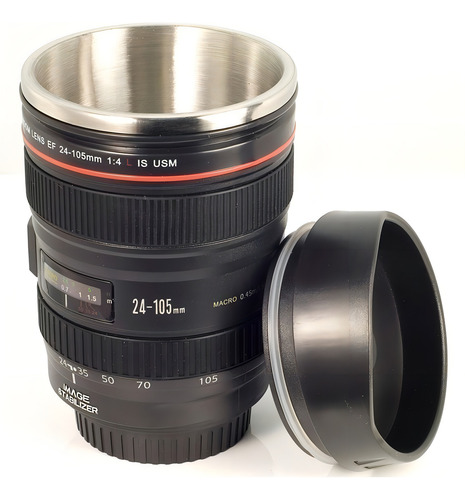 Taza térmica diferente y divertida, lente de cámara realista, color negro