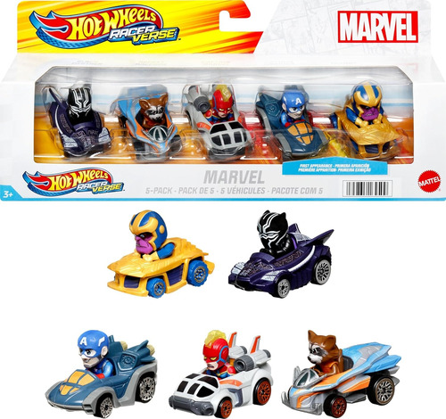 Hot Wheels Paquete 5 Carritos Superhéroes Marvel Racer Verse