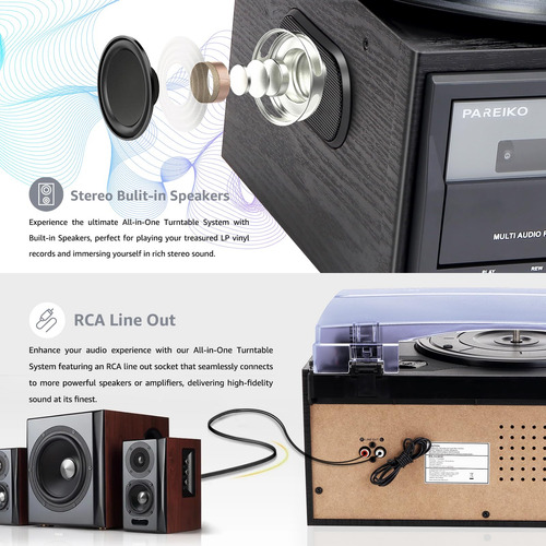 Tocadiscos 9 En 1 Bluetooth Fonógrafo Dual Altavoces