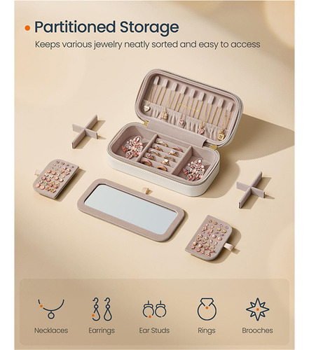 Caja De Almacenamiento De Joyas Portátil Con Espejo