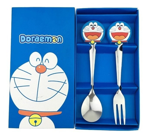 Talher Infantil Doraemon Azul Com Colher E Garfo