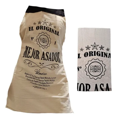  Kit Delantal Tusor + Paño Diseño Estampado