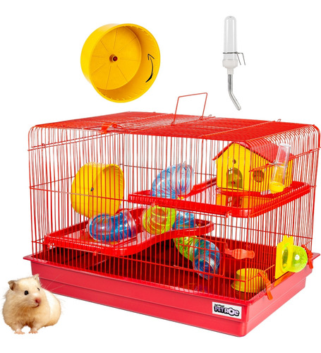 Gaiola Hamster 2 Andares Tubo Luxo Completa Grande Big Space Cor Vermelho