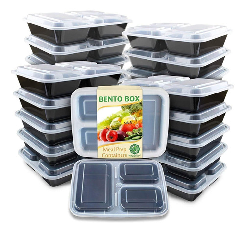 Enther 36oz Meal Prep Containers 20 Pack 3 Compartments W...
