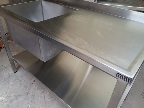 Mesada Bacha Industrial Gastronomia 1.4m Con Estante Fabrica