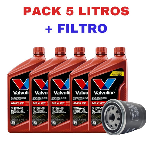Aceite 10w40 Semi Sintetico Valvoline Pack 5lts + Filtro