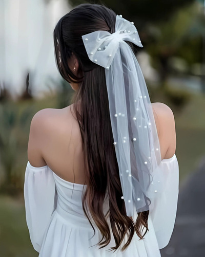 Véu De Noiva Com Laço E Pérolas Casamento Despedida Solteira
