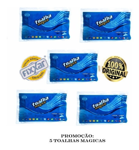 Kit Com 5 Toalhas Mágicas Fixxar, Azul, Amarela Ou Rosa 