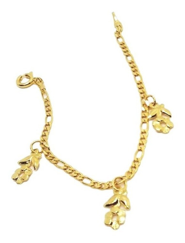 Pulsera De Oro Laminado 18k Infantil Nenas Con Dijes Flores