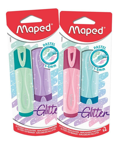 Kit 2 Caneta Marca Texto Glitter Tons Pasteis Maped