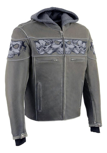 Milwaukee Leather Mlm1562 Chaqueta De Cuero Gris Envejecido 