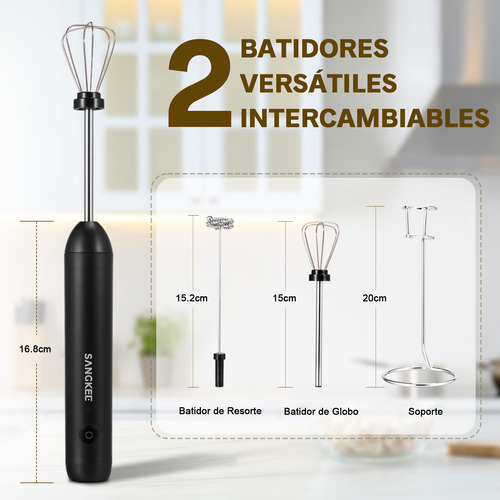 Espumador De Leche Mano Recargable Con 2 Batidores Y Soporte