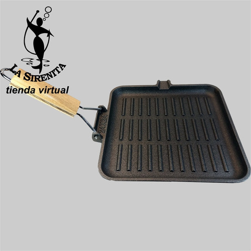 Imagen 2 de 7 de Plancha De Hierro Estriada Con Mango De Madera 24x24cms