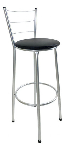 Conjunto 4 Banquetas Alta 70cm Balcão Bar Cozinha Recepção Cor Prata / Courino Preto