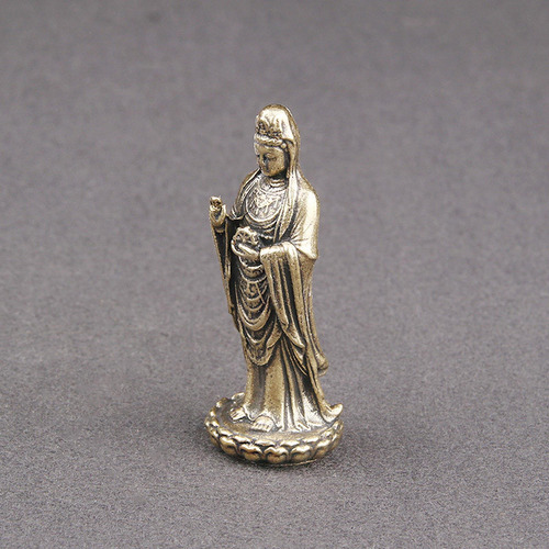 Mini Estatua De Guan Yin, Decoración De Latón, Artesanía,
