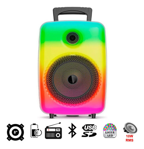 Bocina Con Micrófono Bluetooth 10w Luces Rgb