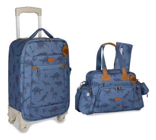 Mala Bebê Rodinha + Bolsa Dinossauro Azul Masterbag