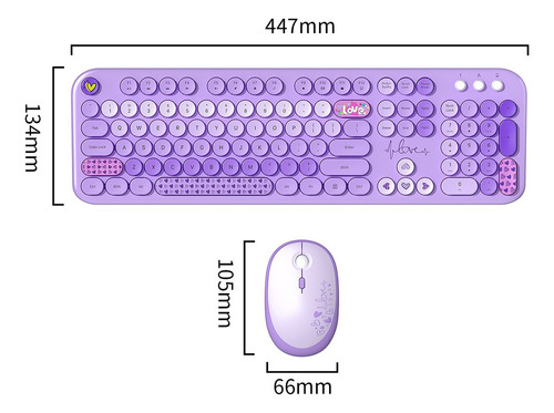 Conjunto De Teclado E Mouse Sem Fio Com 104 Teclas Coloridas