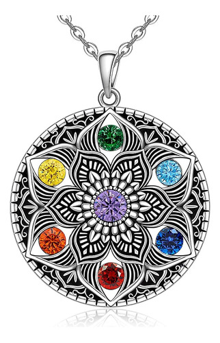 Fenthring Collar De Mandala De 7 Chakras De Plata De Ley Con