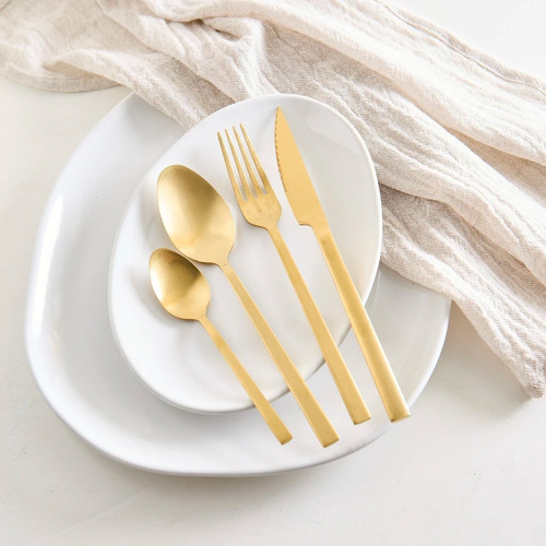 Set De Cubiertos De 16 Piezas Linea Bond Dorado Opaco Mekk Dorado Opaco