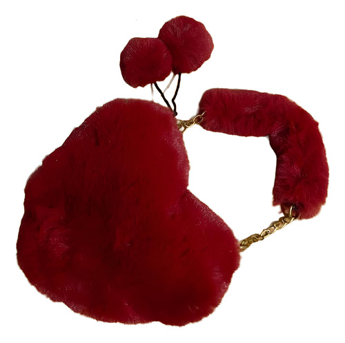 Bolsa Bandolera Afelpada Con Forma De Corazón Con Cadena Bordó Dorado