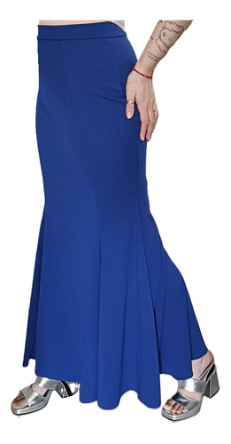 Maxifalda Azul Pollera Larga Corte Sirena X L Fiesta Casual